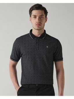 Reid & Taylor - Men Black Cotton Collar Neck Polo T-Shirt