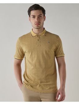 Reid & Taylor - Men Beige Cotton Collar Neck Polo T-Shirt