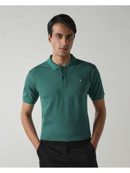 Reid & Taylor - Men Green Cotton Collar Neck Polo T-Shirt