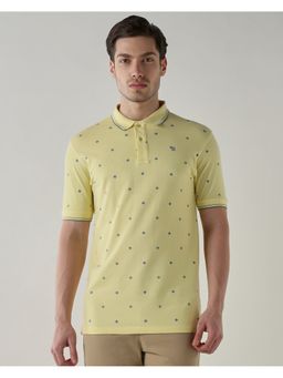 Reid & Taylor - Men Yellow Cotton Collar Neck Polo T-Shirt