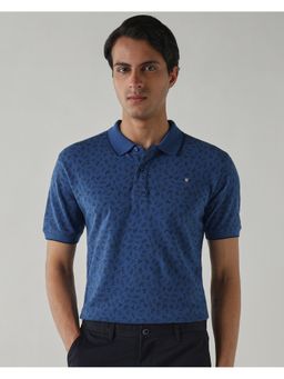 Reid & Taylor - Men Blue Cotton Collar Neck Polo T-Shirt