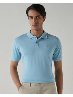 Reid & Taylor - Men Blue Cotton Collar Neck Polo T-Shirt