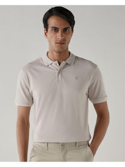Reid & Taylor - Men Off White Cotton Collar Neck Polo T-Shirt