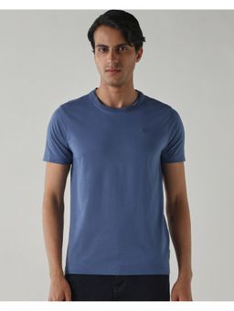 Reid & Taylor - Blue Men Cotton Crew Neck T-Shirt