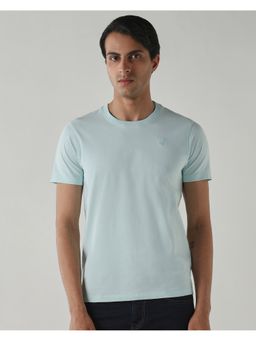 Reid & Taylor - Blue Men Cotton Crew Neck T-Shirt