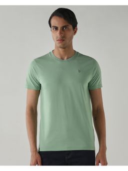 Reid & Taylor - Men Green Cotton Crew Neck T-Shirt