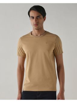 Reid & Taylor - Men Tan Cotton Crew Neck T-Shirt
