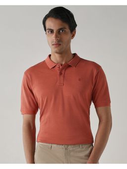 Reid & Taylor - Men Brown Cotton Collar Neck Polo T-Shirt