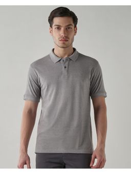 Reid & Taylor - Men Grey Cotton Collar Neck Polo T-Shirt