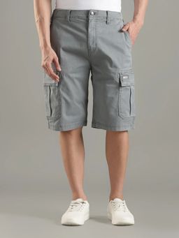 Tommy Hilfiger - Grey Regular Fit Solid Mid Rise Cargo Shorts