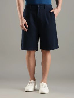 Tommy Hilfiger - Navy Blue Regular Fit Solid Mid Rise Shorts