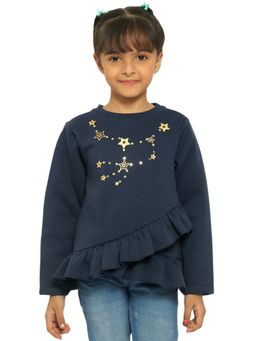 Nautinati - Girls Navy Blue Printed Sweatshirt