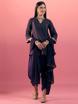 Gajra Gang - Purple Tissue Embellished Kurta Salwar & Dupatta Trousseau Tijori (Set of 3)