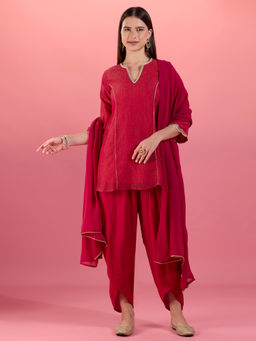 Gajra Gang - Fuchsia Tissue Embellished Kurta Salwar & Dupatta Trousseau Tijori (Set of 3)