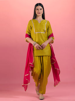 Gajra Gang - Yellow Tissue Embellished Kurta, Salwar & Dupatta Eastern Souk (Set of 3)