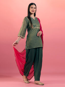 Gajra Gang - Green Tissue Embellished Kurta, Salwar & Dupatta Eastern Souk (Set of 3)