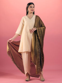 Gajra Gang - Off White Tissue Embellished Kurta Salwar & Dupatta Trousseau Tijori (Set of 3)