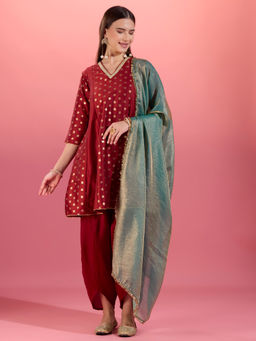 Gajra Gang - Maroon Print Embellished Kurta Salwar & Dupatta Trousseau Tijori (Set of 3)