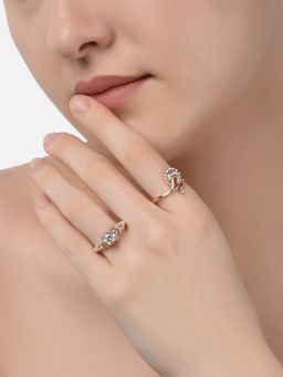 Zaveri Pearls - Set of 2 magnificent Rose Gold Contemporary Cubic Zirconia Brass Rings-ZPFK11185