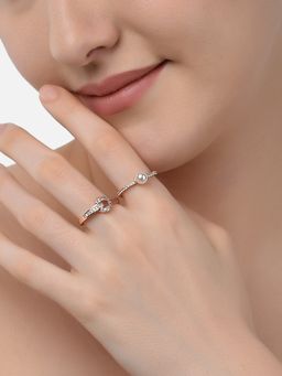 Zaveri Pearls - Set of 2 Rose Gold Contemporary Sleek Cubic Zirconia Brass Rings-ZPFK11194
