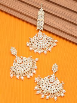 Zaveri Pearls - Gold Tone Traditional Kundan Earring & Maangtikka Set-ZPFK11432