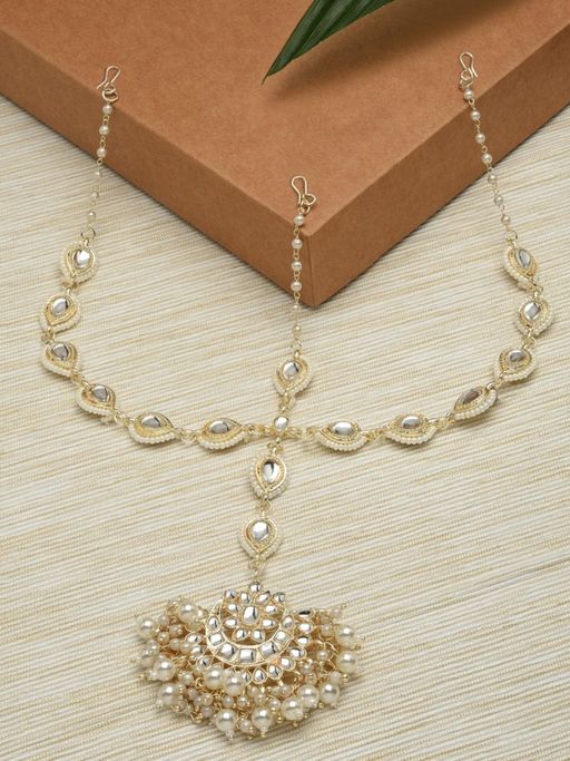 Zaveri Pearls Gold Tone Kundan and Pearls Bridal Mathapatti Style Maangtikka-ZPFK12192
