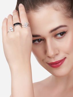 Zaveri Pearls - Silver Tone Contemporary Rings-ZPFK13681 (Set of 3)