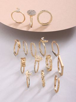 Zaveri Pearls - Set of 15 Gold Tone Contemporary Classy Stackable Rings-ZPFK13816