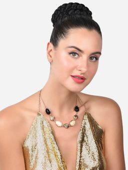 Zaveri Pearls - Black & Cream Stones Embellished Contemporary Necklace-ZPFK15161