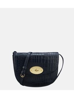 Gioia - Black Ela Medium Croc Crossbody Bag