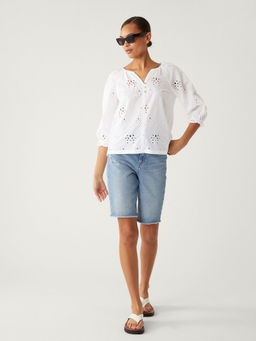 Marks & Spencer - White Pure Cotton Broderie Balloon Sleeve Blouse