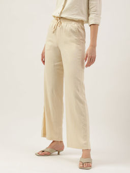 Marks & Spencer - Beige Linen Rich Solid Wide Leg Pant