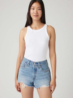 Levi's - Women Mid Rise Blue Straight Fit Shorts