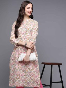 Vaamsi - Women Green Cotton Straight Kurta