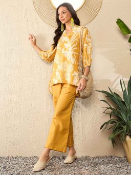 Vaamsi - Mustard Rayon Blend Floral Printed Co-Ord (Set of 2)