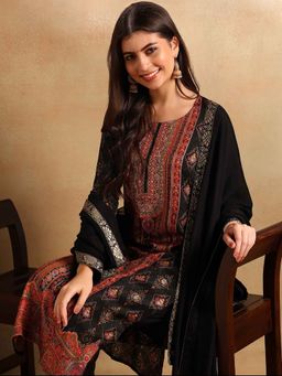 Vaamsi - Women Black Woven Kurta with Pant and Dupatta (Set of 3)
