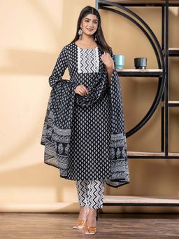 Readiprint - Straight Style Cotton Fabric Black Kurta And Pant With Dupatta (Set of 3)