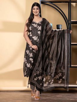 Readiprint - Straight Style Cotton Fabric Brown Kurta And Pant With Dupatta (Set of 3)