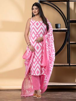 Readiprint - Straight Style Cotton Fabric Pink Kurta And Pant With Dupatta (Set of 3)