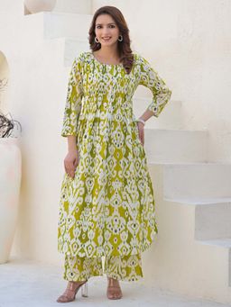 Readiprint - Straight Style Cotton Fabric Green Kurta With Palazzo (Set of 2)