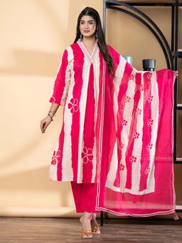 Readiprint - Straight Style Cotton Fabric Pink Kurta And Pant With Dupatta (Set of 3)