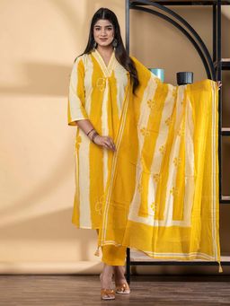Readiprint - Straight Style Cotton Fabric Yellow Kurta And Pant With Dupatta (Set of 3)