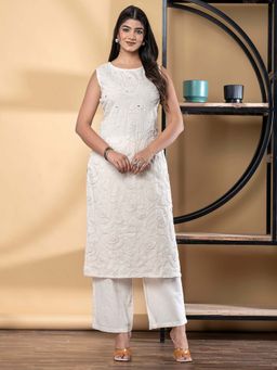 Readiprint - Straight Style Cotton Flex Fabric Off White Kurta And Palazzo (Set of 2)