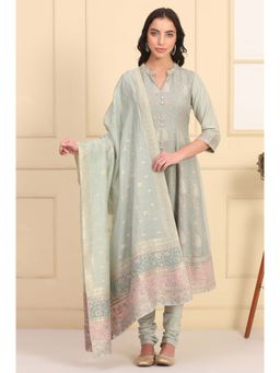 Aurelia - Green Polyester Printed Kurta and Churidar and Dupatta (Set of 3)