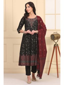 Aurelia - Black Polyester Printed Kurta with Pant and Dupatta (Set of 3)