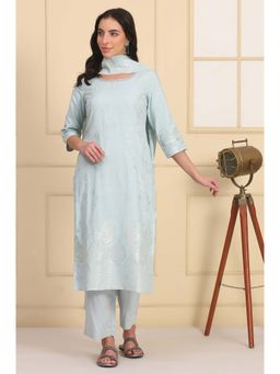 Aurelia - Blue Cotton Blend Printed Kurta with Pant and Dupatta (Set of 3)