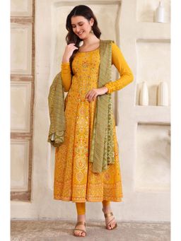 Aurelia - Yellow Polyester Blend Floral Kurta and Tight and Dupatta (Set of 3)