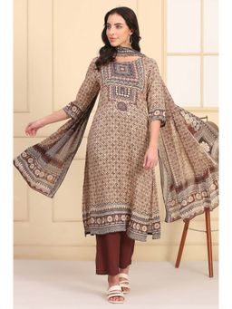 Aurelia - Brown Modal Printed Kurta with Pant and Dupatta (Set of 3)
