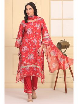 Aurelia - Red Viscose Blend Floral Kurta with Pant and Dupatta (Set of 3)