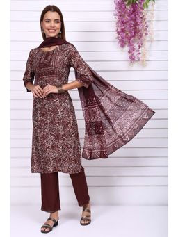 Aurelia - Brown Modal Printed Kurta with Pant and Dupatta (Set of 3)